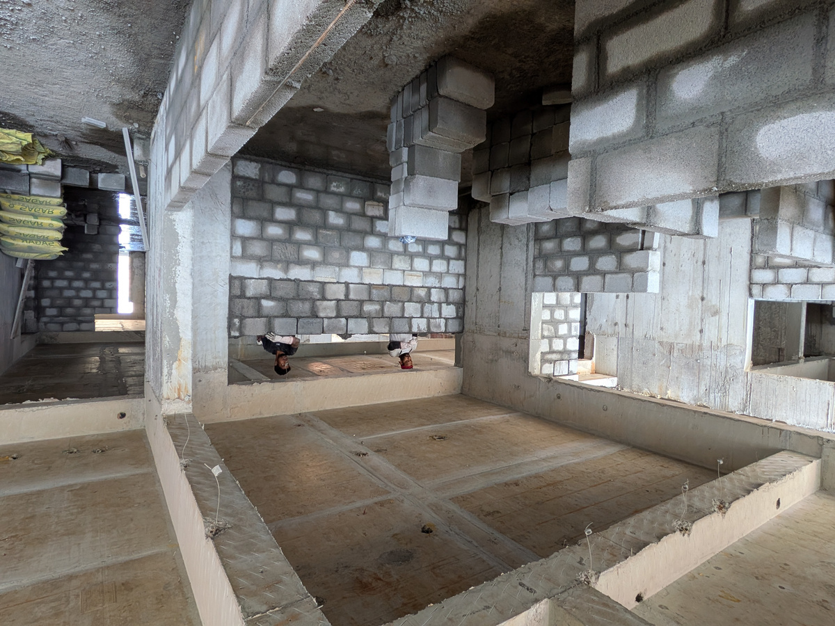 Living area masonry work at Elegant Nivasa