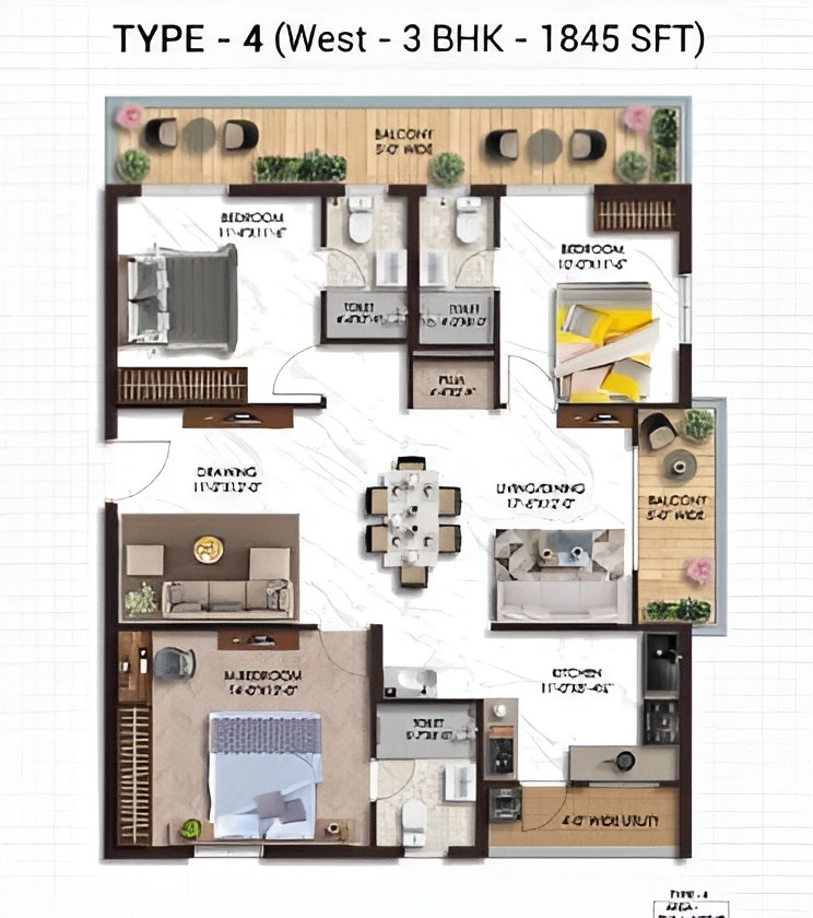 Type 4 north-facing floor plan