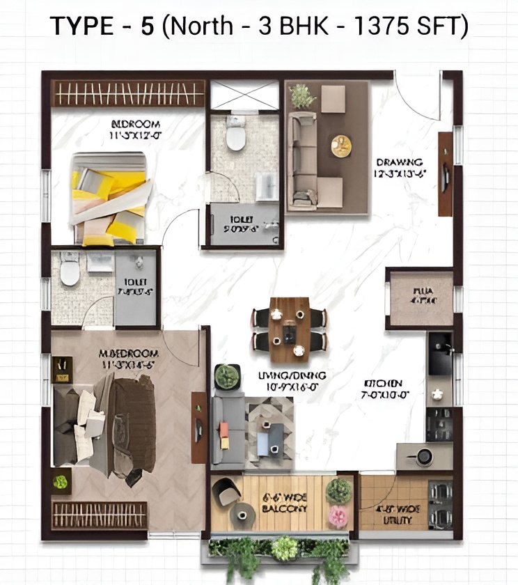 Type 5 corner-unit floor plan